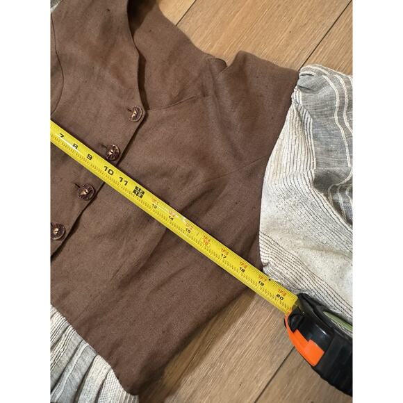 Vintage 70s Style Nur Trocken Reinigen 100% Linen Maxi Prairie Dress Boho Large - Picture 9 of 16